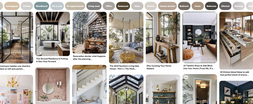 Screenshot ricerca "Interior Design" Pinterest